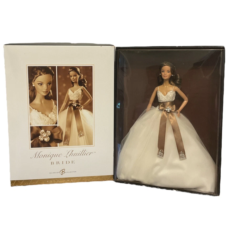 Monique Lhuillier Bride Barbie Doll Brunette Gold Label Read - Image 1 of 4