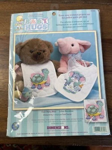 DIMENSIONS BABY HUGS ANIMALS BIBS CROSS STITCH 72725. Turtle And Mouse - Picture 1 of 2
