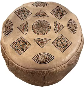 Moroccan pouf hassock, Tan leather hassock, tan, leather Moroccan tan footstool - Picture 1 of 4
