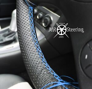 FOR BMW E90 E91 PERFORATED LEATHER M SPORT STEERING WHEEL COVER SKY BLUE STITCH