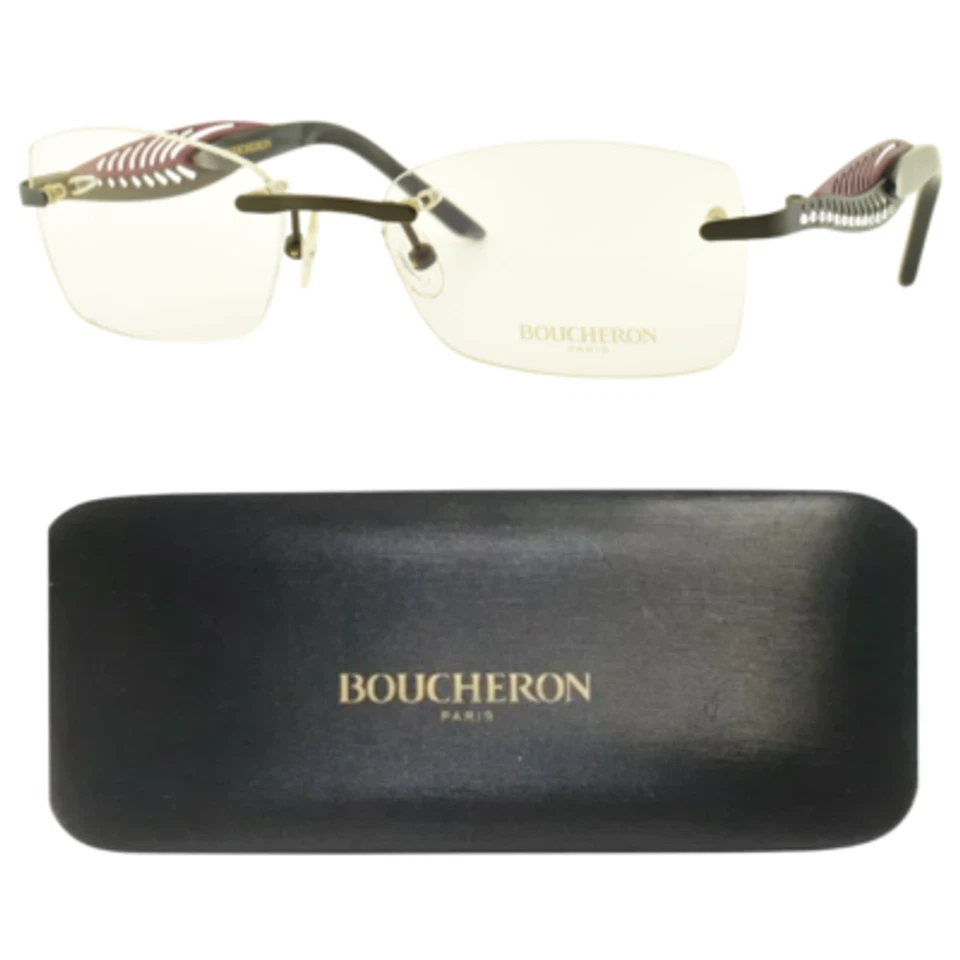 ¡NUEVO! Marco óptico rectangular sin montura BOUCHERON BEO 186.02 51-16-125 negro/púrpura Foto 1 de 4