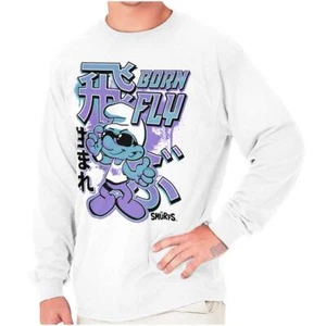 The Smurfs Japanese Kanji Born Fly Cartoon Long Sleeve Tshirt for Men or Women - Picture 1 of 10