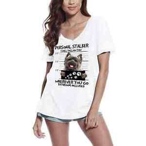 Damen Grafik T-Shirt V-Ausschnitt Cairn Terrier persönlicher Stalker - ich folge