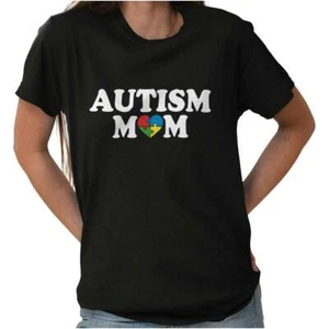 Cute Proud Autism Mom Puzzle Piece Heart Womens Graphic Crewneck T Shirt Tee - Picture 1 of 10