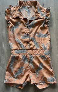 Mameluco de bebé Zeeman niñas sin mangas marrón estampado de guepardo hecho en Holanda talla 92 cm - Imagen 1 de 5