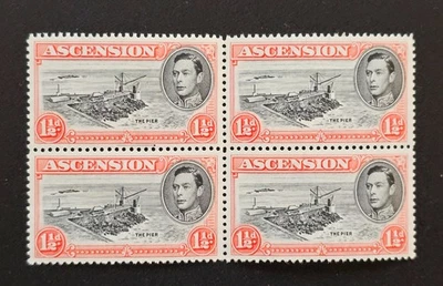 Estampillas de Isla Ascensión 1938 KGVI Sc 42. SG 40 Bloque de 4 Rojo y Negro COMO NUEVO NH Foto 1 de 4