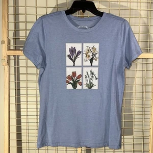 Aeropostale T-Shirt Damen XL hellblau Classic Crew Card Deck Blumen Grafik - Bild 1 von 7