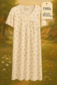 Camicia da notte vintage anni 80 Simple Pleasures bianca floreale M maglia occhiello Cottagecore - Foto 1 di 7