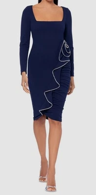 Betsy & Adam Womens Blue Embellished Ruffled Sheath Dress Size 12 - Image 1 of 2