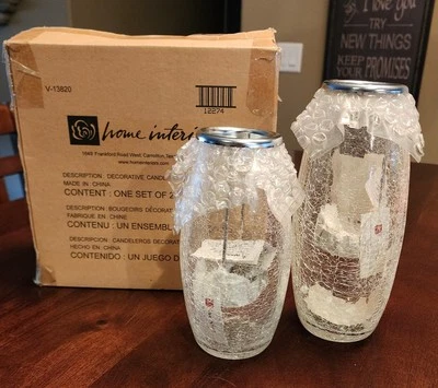 Nuevo en caja Candelabros/Jarrones HOMCO Vidrio agrietado Oasis Luz de té Foto 1 de 4