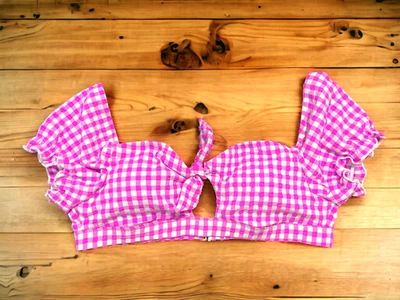 Top de Natación Jessica Simpson Country Manga Abullonada Rosa Blanco Cuadros Talla M Nuevo con Etiquetas Foto 1 de 4