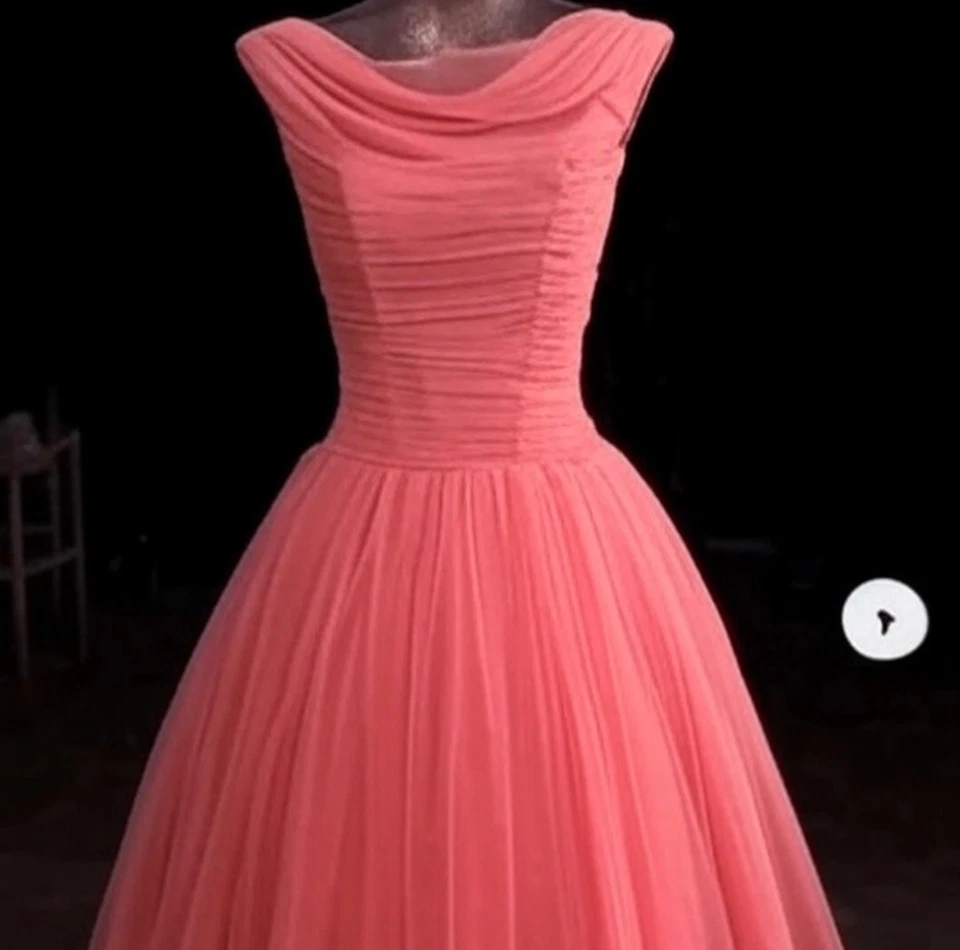 Vestido largo formal ajustado y acampanado de gasa melocotón vintage años 50 XS buen estado  Foto 1 de 4