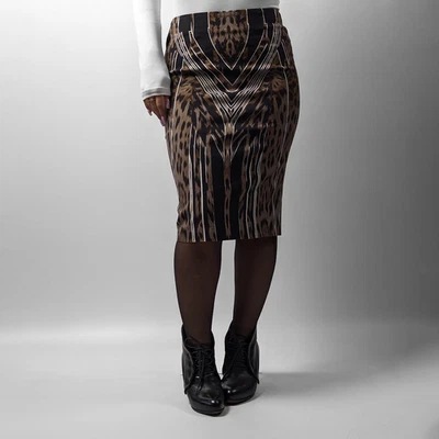 Falda ajustada a lápiz recta a rayas con estampado animal de leopardo Roberto Cavalli S-M/IT40 Foto 1 de 4