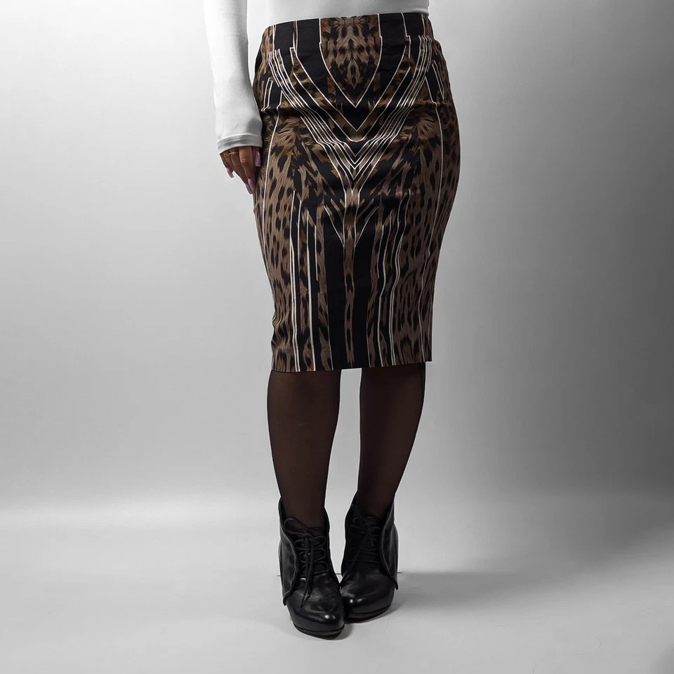 Saia fina lápis reta listrada estampa animal leopardo Roberto Cavalli P-M/IT40 - Imagem 1 de 4
