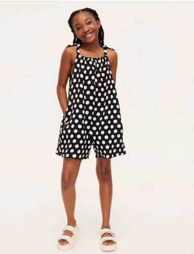 Taglia XL Pagliaccetto spalla cravatta lino a pois bambina kate spade target nero nuovo senza etichette