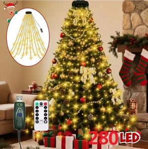 280LED Christmas Tree Waterfall Lights String Outdoor Waterproof Xmas Decoration - Picture 1 of 13
