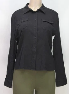 Relativity Women's Button Up Shirt Long Sleeve Black Petite Size PL - Picture 1 of 5