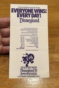Vintage Disneyland “Everyone Wins! Every Day!”Cast Member Information Card 1986 - Picture 1 of 3