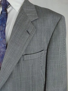Evan Picone Mens 48R Blazer Suit Jacket Gray Wool Green Plaid 2Button Sport Coat - Picture 1 of 16