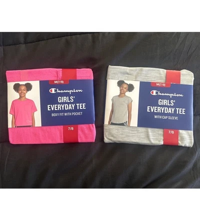 Champion Girls' Everyday Tee M (7/8) Bundle Pink Gray Short Sleeve Shirts - Image 1 of 3