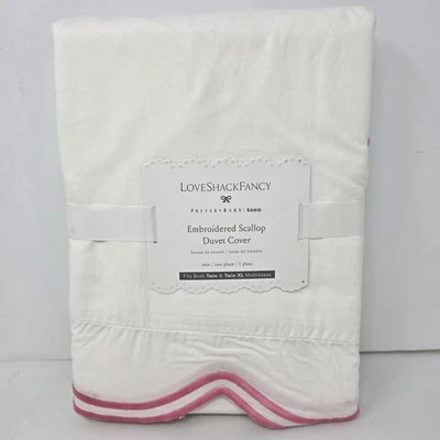 Pottery Barn LoveShackFancy Embroidered Scallop Duvet Cover TWIN XL Pink - Image 1 of 4