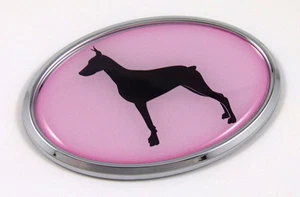 Doberman Dog PINK 3D Chrome emblem Pet Decal Car Auto Bike Truck Sticker oval - Foto 1 di 1