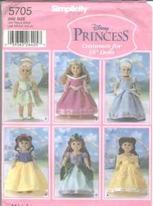 S 5705 sew pattern Disney 18" DOLL Princess COSTUMES Snow White Cinderella Ariel - Picture 1 of 1