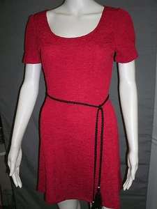 Wms True Red Textured Fitted Short Sleeve Above Knee Knit Dress w/Belt-Minx - Picture 1 of 12