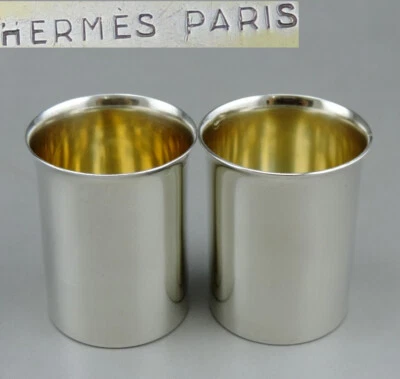 HERMÈS PARIS 2 Timbales gobelets en argent minerve signée Hermès Paris vers1900 - Photo 1/4