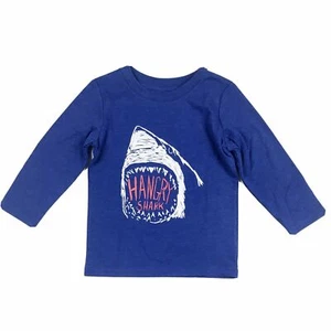 Camiseta informal Cat & Jack azul manga larga algodón estampado de tiburón colgante 3T - Imagen 1 de 2