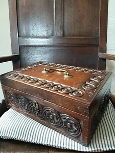 A Super 19th Century Carved Oak Desk Box Country House - Picture 1 of 12