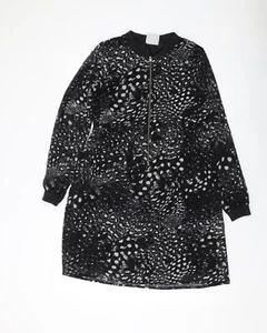 VERO MODA Womens Black Geometric Polyester A-Line Size XS Round Neck Zip - Picture 1 of 10