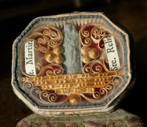 Rare 18th Century French Reliquary Relics Paperolle Silk Antique Treasure C 1770 - Picture 1 of 7