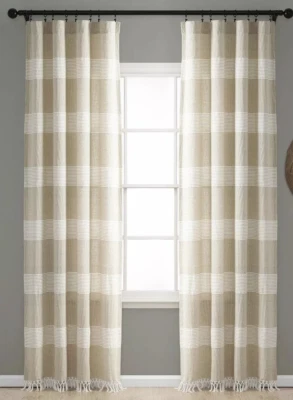 Exuberante Juego de Decoración de 2 Paneles de Cortina Tucker Rayas Hilados Teñidos Algodón Anudados 40x84* Foto 1 de 4