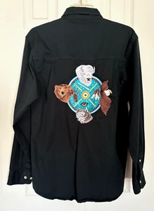 Herren Southwestern bestickt Knopfleiste Hemd Bison Adler Bär Wolf Größe S - Bild 1 von 23