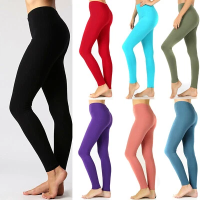 Womens Soft Stretch Cotton High Waisted Leggings Long Workout Yoga Pant Fitness - Image 1 of 4