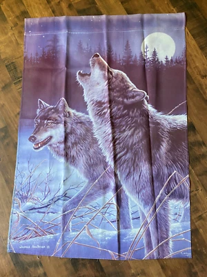 Howling Wolf Gráfico Tela Dos Caras Casa Jardín Bandera Firmada 39.5" x 27" Foto 1 de 4