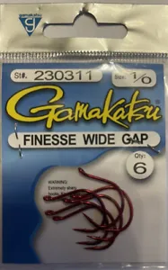 Gamakatsu Finesse Wide Gap Red Wacky Rig Hooks 2303 - Choose Size 1/0 2/0 3/0 - Picture 1 of 6