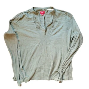 VTG Mossimo Women's Sz M Olive Green V-Neck Wrinkle Pullover Floral L/S Top - Picture 1 of 6