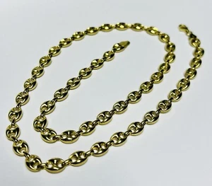 14K Yellow Gold Hollow Marina Puff Anchor Chain 22” 7mm 18.76 Grams - Picture 1 of 11