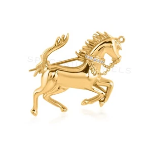 Horse Brooch Pin Pendant Natural H/SI Diamond 18k Yellow Solid Gold 0.10 Ct - Picture 1 of 7