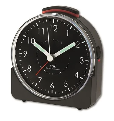 FUNK-WECKER  TFA 60.1513.01 LAUTLOS SWEEP DCF-77 REISEWECKER  FLUORESZIEREND SW. - Bild 1 von 4