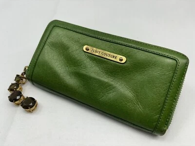 Juicy Couture Women’s Wristlet Wallet Faux Leather Zip Around Green Accents OBO - Image 1 of 4