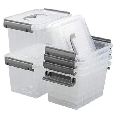 Pekky 3.5 Quart Clear Plastic Bins Plastic Small Handle Storage Box 6 PacksGray - Image 1 of 4
