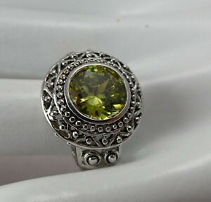Parklane Sizzling Lime Green CZ Solitaire Size 6.25 Ring Silver Tone Retail $54