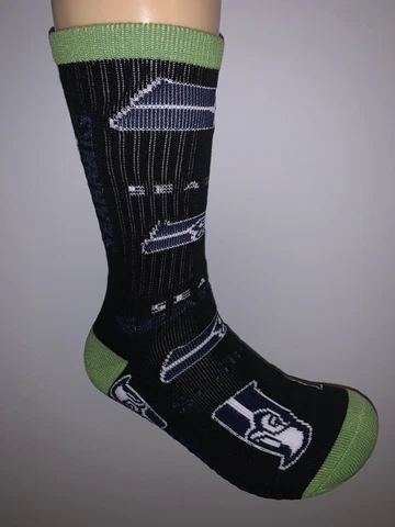 SEATTLE SEAHAWKS NFL FOOTBALL JERSEY LOGO WALL TO WALL CREW LENGTH SOCKS LARGE Cover