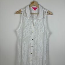 Lilly Pulitzer Button Up Dress Swim Cover Polyester White Womens Medium M
