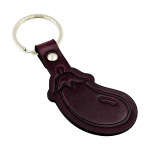Eggplant Embossed Leather Handmade Keychain Keyring (Purple) - Picture 1 of 1