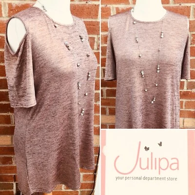 BNWT JULIPA Size 16 Rose Gold Top Blouse Stretchy Cold Shoulder Spring L3 - Image 1 of 4