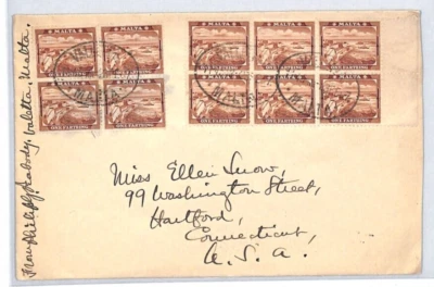 MALTA Cover Valetta Farthing Blocks{4 & 6} USA CT Hartford 1937?? XC41 - Image 1 of 4